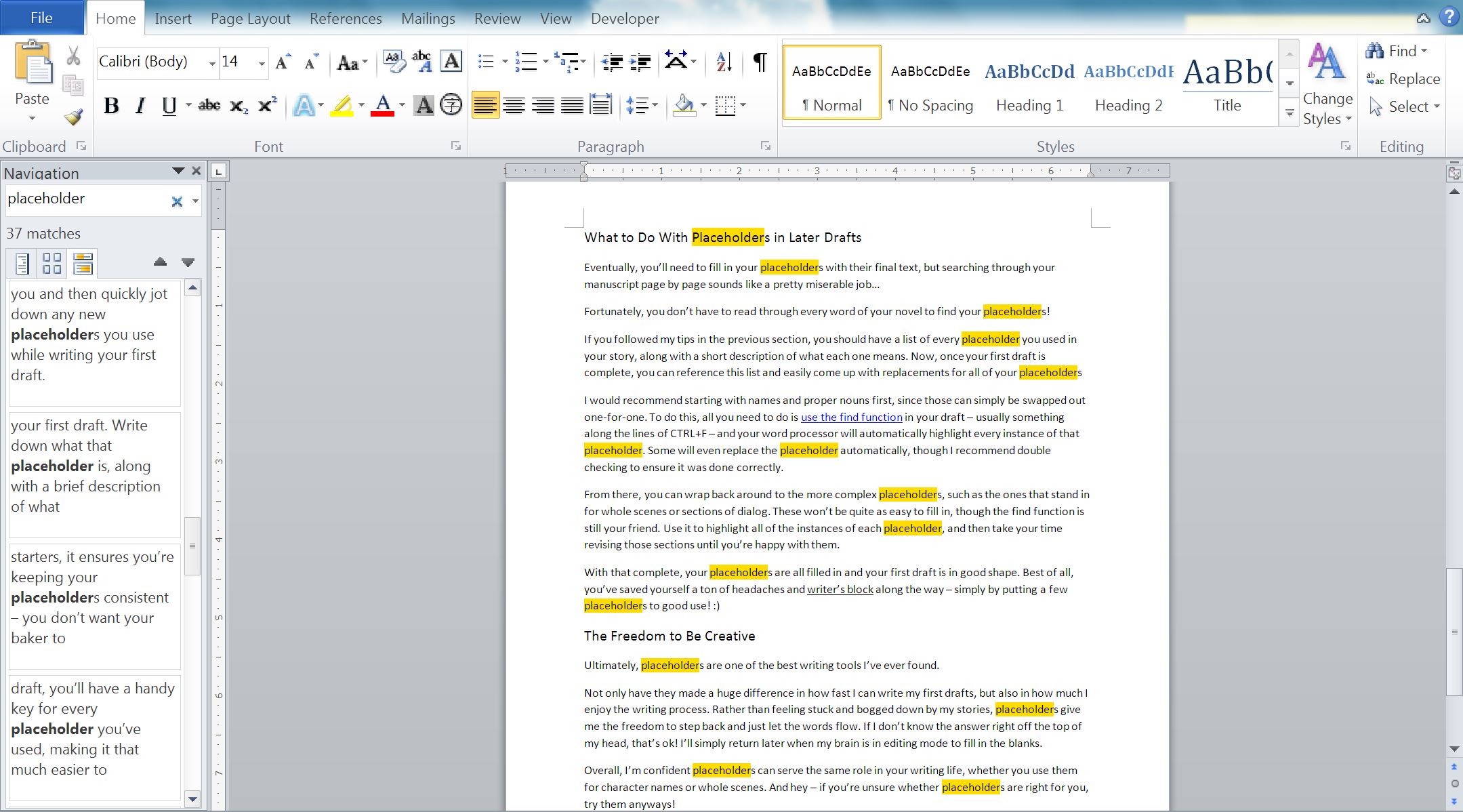 how to use placeholders when writing